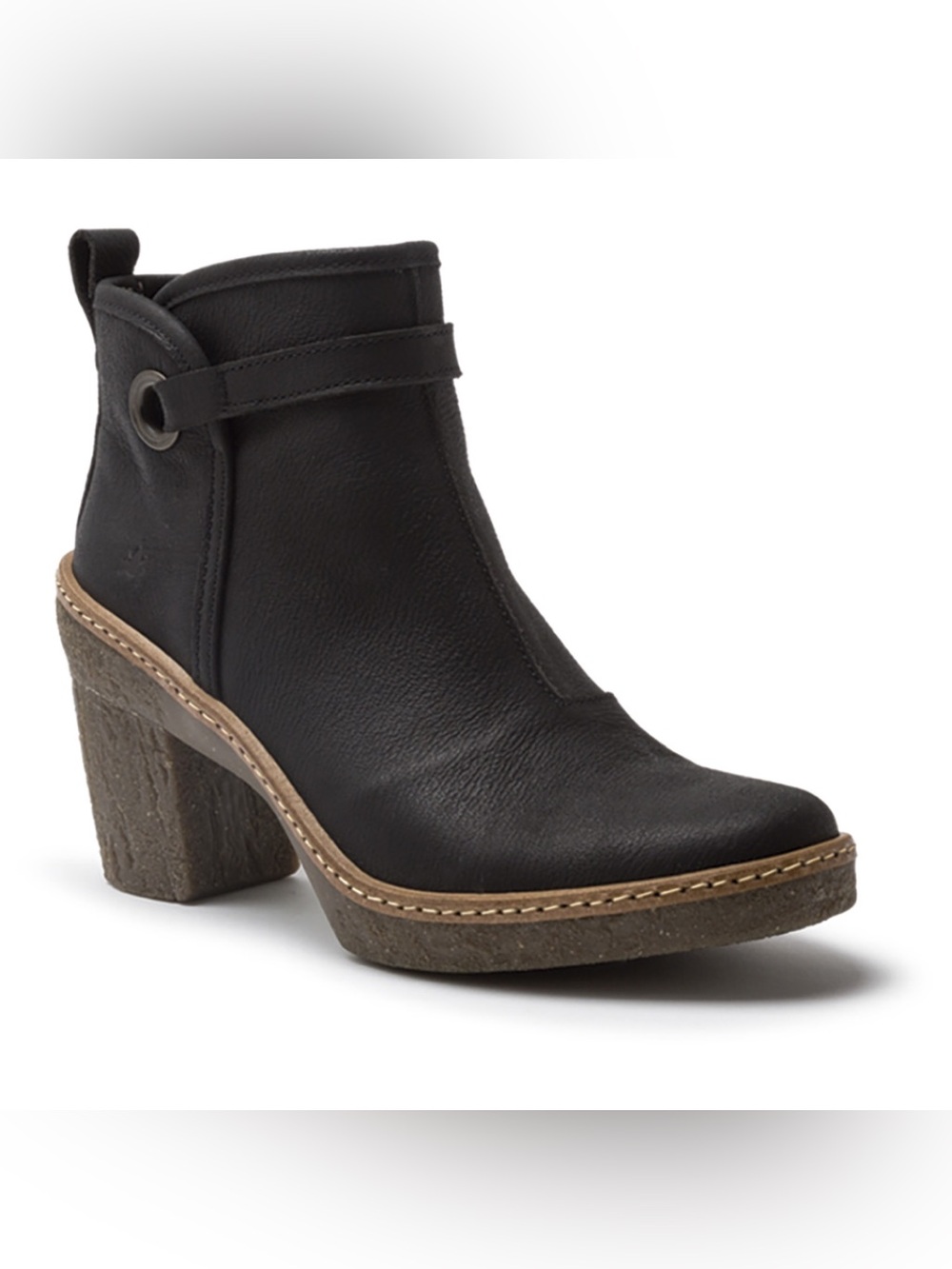 El Naturalista Haya N5179 Black Leather Ankle Boots Chunky Wood Heel EU 39 8.5